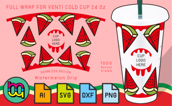 24oz Venti Cold Cup Fullwrap Watermelon