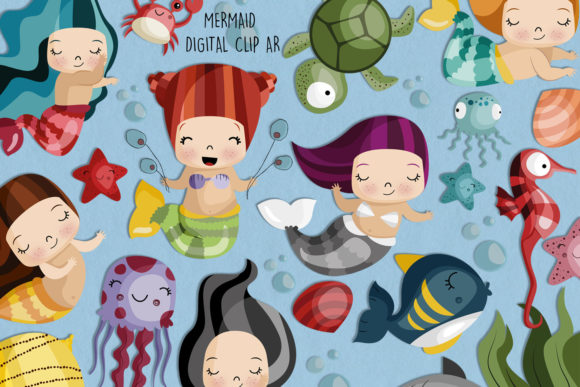 A Mermaid Clipart Set for Embroidered Storytelling
