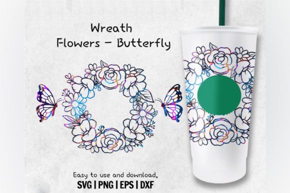 Butterfly Flowers Graphics for Crafts & Cold Cup Branding