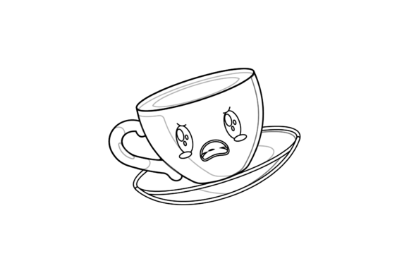 Coffee Cup Cute Kawaii Outline: Graphics & Illustrations