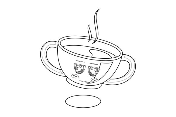 Coffee Hot Cup Kawaii Outline: Graphics & Illustrations